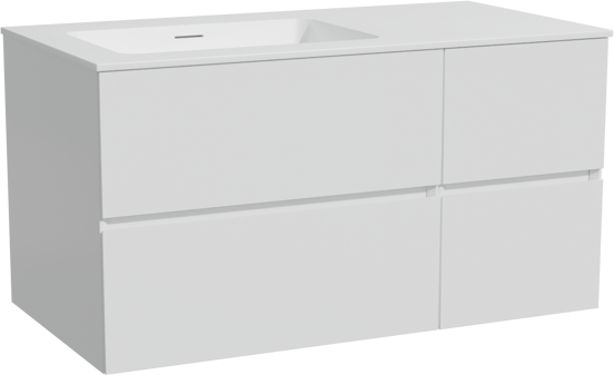 Storke Edge zwevend badmeubel 100 x 52 cm mat wit met Mata asymmetrisch linkse wastafel in solid surface mat wit