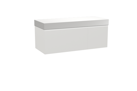 Balmani Idra zwevend badkamermeubel 135 x 55 cm mat wit met Dominus enkel of dubbel tablet in solid surface mat wit