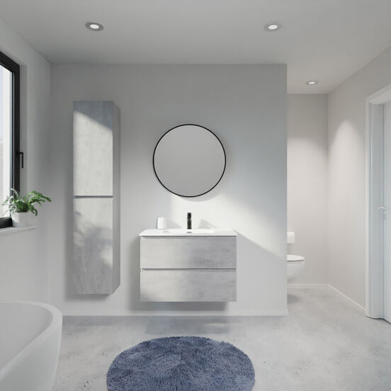 Linie Lado meuble salle de bains suspendu 80 x 46 cm béton gris foncé avec Baro plan simple en porcelaine blanc brillant