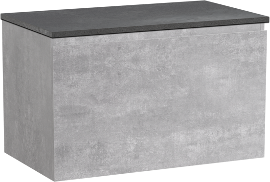 Linie Lado hängendes Möbelstück Set: 80 x 46 cm, Beton dunkelgrau, mit Lado Einzel Waschtischplatte, Melamin Schiefergrau