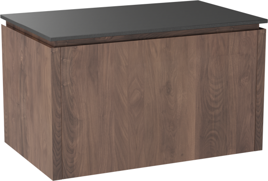 Balmani Eclips meuble salle de bains suspendu 90 x 55 cm Noyer américain avec Stretto tablette simple en Granit noir