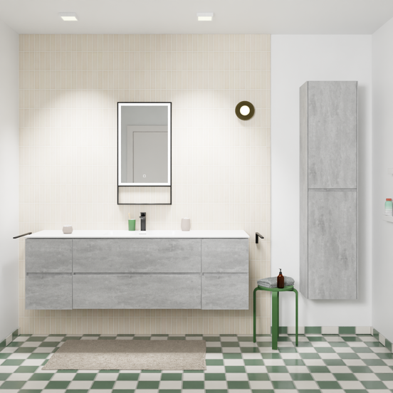 Storke Edge meuble salle de bains suspendu 165 x 52 cm béton gris foncé avec Mata plan simple en solid surface blanc mat