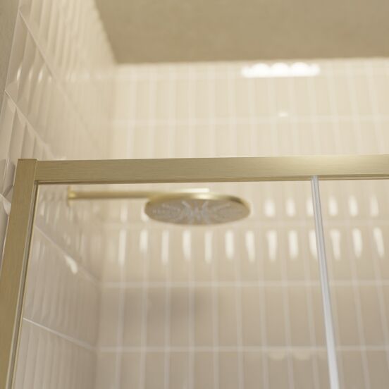 Balmani Senses Design douche schuifdeur rechts 120 cm x 210 cm Helder glas met matte strook glas, Brushed Champagne Gold profielen