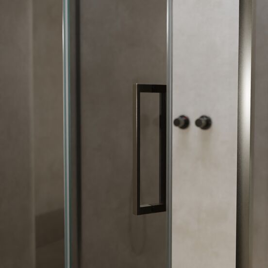 Balmani Senses Design douchehoek met linkse draaideur en vaste zijwand, 120 x 100 cm, Reflex spiegelglas, Brushed GunMetal profielen, met coating