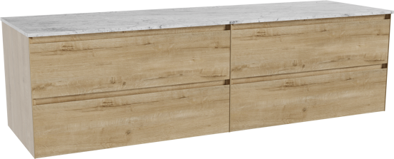 Balmani Mitra hängendes Möbelstück Set: 180 x 55 cm, Rohe Eiche, mit Stretto Einzel- oder Doppel Waschtischplatte, Marmor Carrara