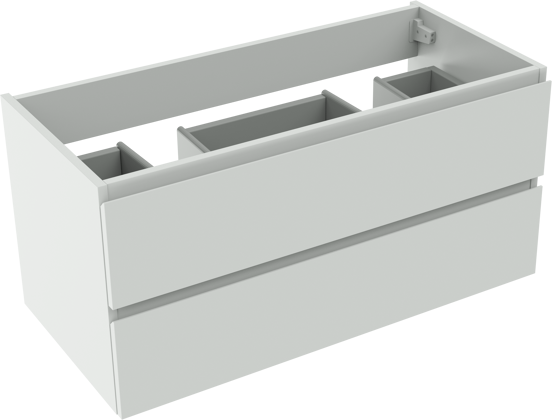Storke Delta zwevende wastafelonderkast 100 x 48 cm 2 sifonuitsparingen mat wit 2 lades 2 sifonuitsparingen