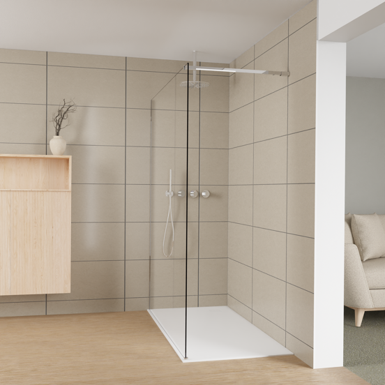 Balmani Modular inloopdouche: 160 x 200 cm, Extra helder glas met coating, Hoogglans chroom profielen