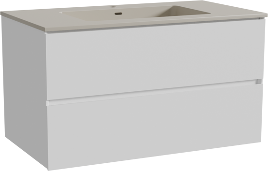 Storke Edge meuble salle de bains suspendu 95 x 52 cm blanc mat avec Diva plan simple en top solid soie grise