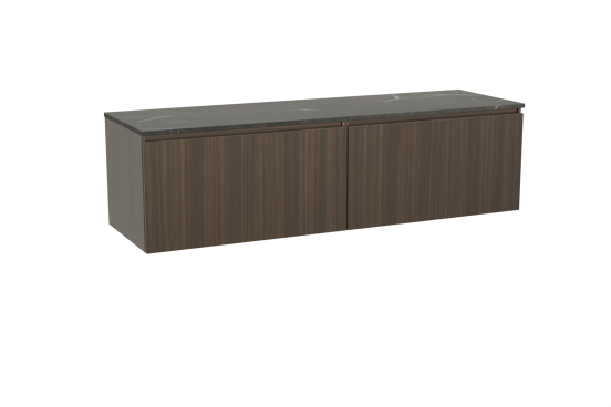 Balmani Sfera hängendes Möbelstück Set: 180 x 55 cm, Eucalyptus, mit Stretto Einzel- oder Doppel Waschtischplatte, Marmor Pietra Grey
