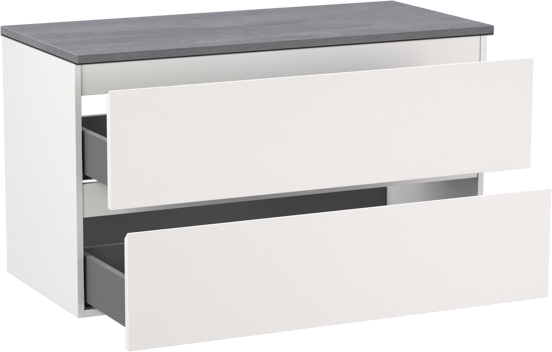 Linie Lado zwevend badkamermeubel 100 x 46 cm mat wit met Lado enkel of dubbel tablet in melamine beton donkergrijs