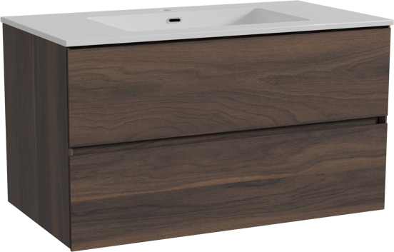 Storke Edge meuble salle de bains suspendu 95 x 52 cm noyer avec Diva plan simple en marbre composite blanc brillant
