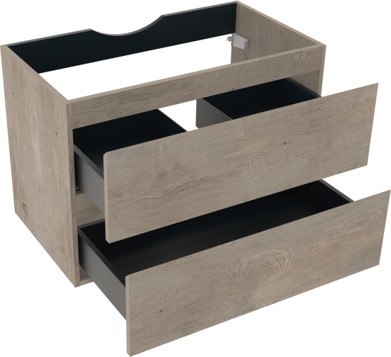 Linie Lado hängender Waschbeckenunterschrank: 80 x 46 cm, graue Eiche, 2 Schubladen