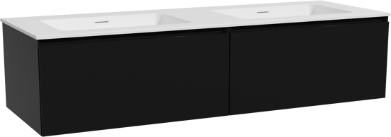 Storke Edge meuble salle de bains suspendu 150 x 52 cm noir mat avec Mata double vasque en solid surface blanc mat