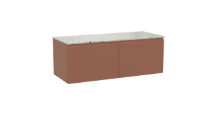 Balmani Sfera zwevend badkamermeubel 135 x 55 cm cotto met Stretto enkel of dubbel tablet in mat wit/zwart terrazzo