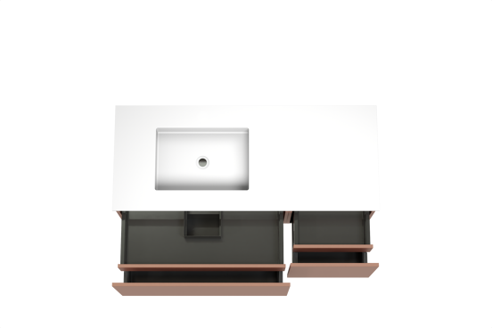 Balmani Sfera hängendes Möbelstück Set: 135 x 55 cm, Cotto, mit Tablo Stretto Waschtisch links, Solid Surface Weiß matt