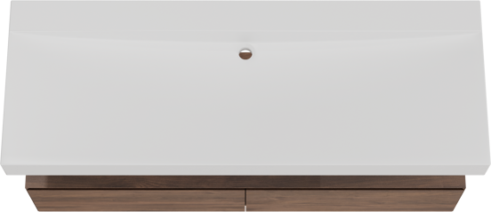 Balmani Mitra Elements hängendes Möbelstück Set: 150 x 55 cm, Amerikanischer Nussbaum mit Wave Einzelwaschtisch für 2 Armaturenlöcher, Solid Surface Weiß matt