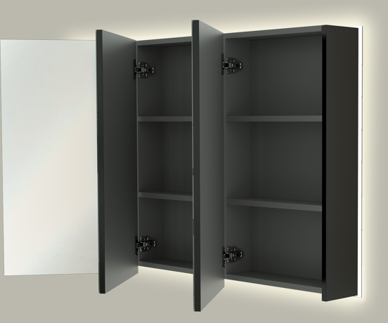 Linie Montro spiegelkast 120 x 75 cm mat zwart met spiegelverlichting