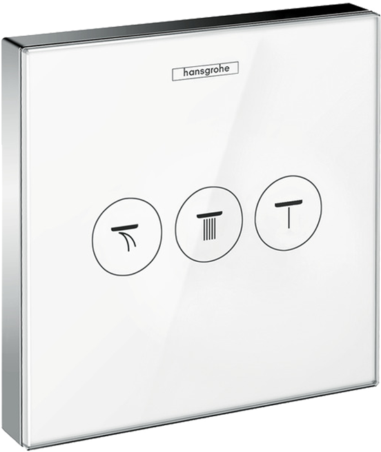 Hansgrohe Showerselect Glass Thermostat-Duscharmatur: Unterputz, für 3 Verbraucher, Chrom und Weiß glänzend