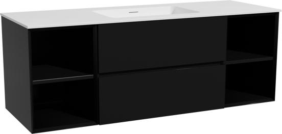 Storke Edge meuble salle de bains suspendu 145 x 52 cm noir mat avec Mata plan simple en solid surface blanc mat
