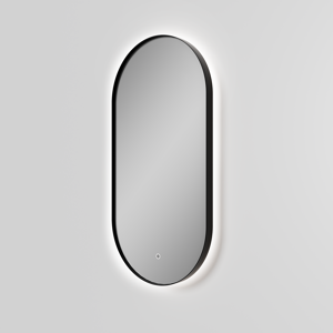 Luca Varess Nero Badspiegel mit Beleuchtung: Oval, Schwarz, 90 x 45 cm, mit Anti-Beschlag Spiegelheizung