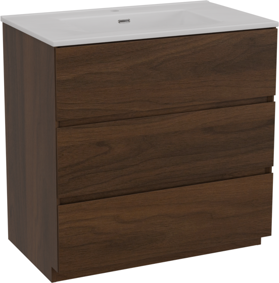 Storke Edge meuble salle de bains à poser 85 x 52 cm noyer avec Kera plan simple en céramique blanc mat
