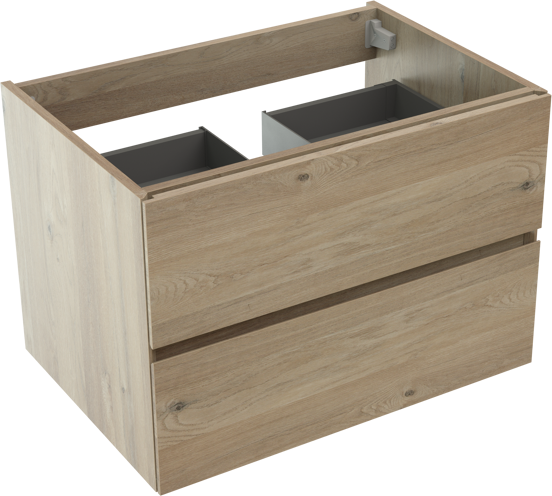 Storke Edge hängender Waschbeckenunterschrank: 75 x 52 cm, Eiche rustikal, 2 Schubladen
