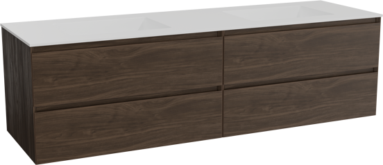 Balmani Mitra hängendes Möbelstück Set: 180 x 55 cm, Amerikanischer Nussbaum, mit Tablo Stretto Doppelwaschtisch, Solid Surface Weiß matt