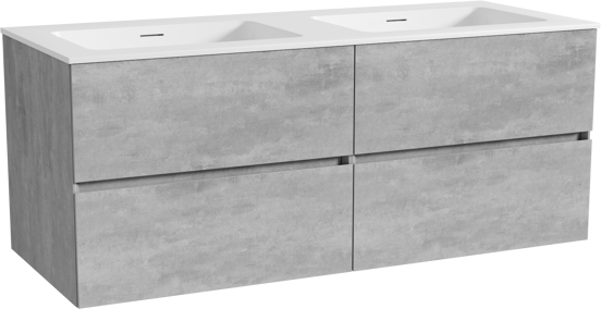 Storke Edge hängendes Möbelstück Set: 130 x 52 cm, Beton dunkelgrau, mit Mata Doppelwaschtisch, Solid Surface Weiß matt