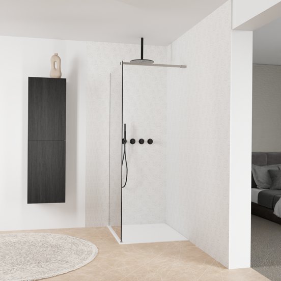 Balmani Modular Walk-In Dusche: 90 x 200 cm, Rauchglas, Profil Brushed Inox