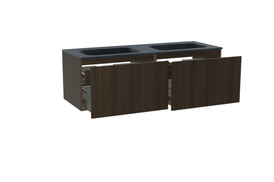 Balmani Sfera meuble salle de bains suspendu 150 x 55 cm eucalyptus avec Tablo Strada double vasque en marbre composite noir mat
