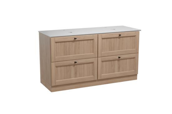 Balmani Lemon staand badkamermeubel 150 x 55 cm verweerde eik met Facetta dubbel tablet in solid surface mat wit