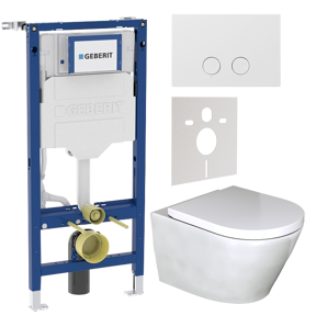 Luca Varess Calibro wc suspendu blanc brillant sans bride avec Geberit UP320 Systemfix bâti-support et plaque de commande