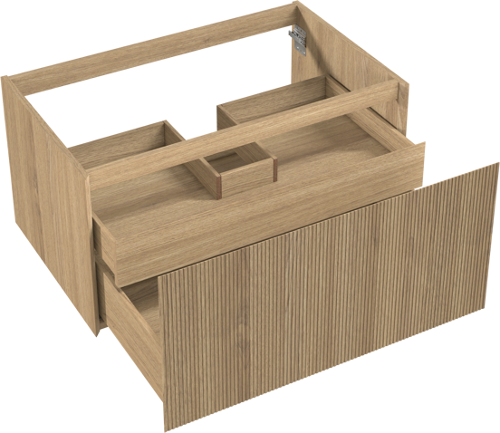 Balmani Fila hängender Waschbeckenunterschrank: 90 x 55 cm, Eiche Natur, Furnierholz, 2 Schubladen