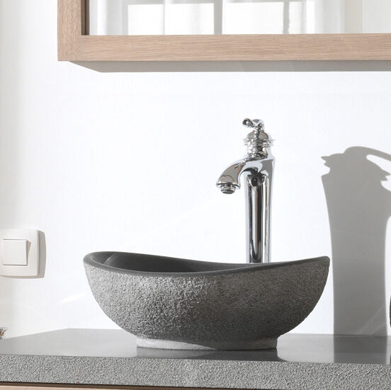 Balmani Denza Due vasque à poser granite aiguisé et bouchardé ovale 40 x 34 cm
