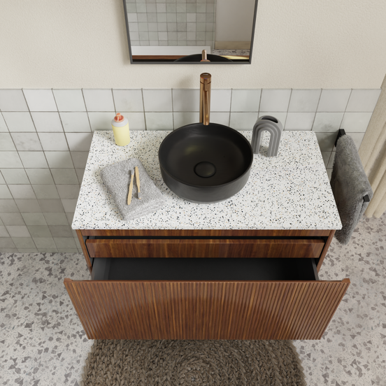 Storke Ribs zwevende wastafelonderkast 95 x 52 cm notenhout 2 lades