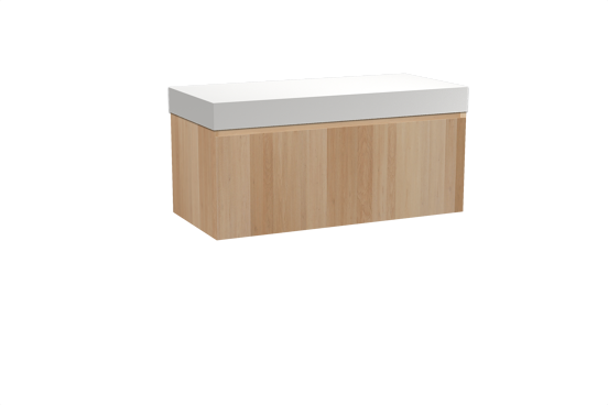 Balmani Idra hängendes Möbelstück Set: 120 x 55 cm, Naturbelassene Eiche, mit Dominus Einzel- oder Doppel Waschtischplatte, Solid Surface Weiß matt