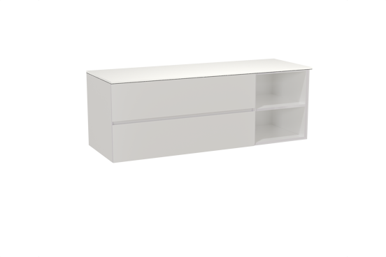 Storke Edge zwevend badmeubel 150 x 52 cm hoogglans wit met Tavola enkel of dubbel wastafelblad in solid surface mat wit