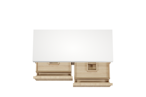 Balmani Forma meuble salle de bains suspendu 135 x 55 cm chêne naturel avec Dominus tablette simple ou double en solid surface blanc mat, Nervure circulaire asymétrique verticale