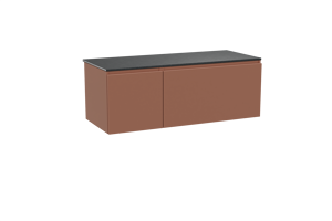 Balmani Sfera hängendes Möbelstück Set: 135 x 55 cm, Cotto, mit Stretto Einzel- oder Doppel Waschtischplatte, Schwarzes Granit