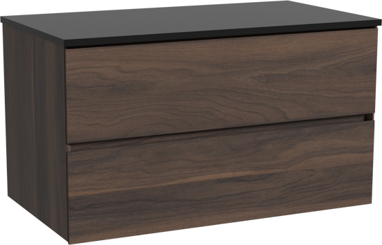 Storke Edge zwevend badkamermeubel 95 x 52 cm notelaar met Panton enkel tablet in gepoedercoate mdf mat zwart