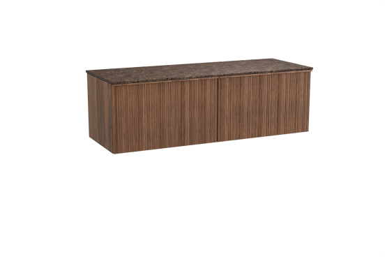 Balmani Forma meuble salle de bains suspendu 150 x 55 cm noyer américain avec Stretto tablette simple ou double en marbre dark emperador, Nervure circulaire asymétrique verticale