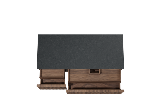 Balmani Forma meuble salle de bains suspendu 135 x 55 cm noyer américain avec Stretto tablette simple ou double en granit noir, Nervure droite symétrique verticale