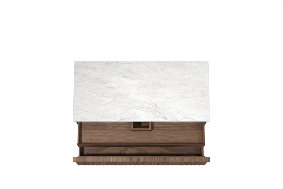 Balmani Forma hängendes Möbelstück Set: 120 x 55 cm, Amerikanischer Nussbaum, mit Stretto Einzel- oder Doppel Waschtischplatte, Marmor, Carrara, Vertikale symmetrische gerade Rippe