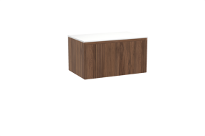 Balmani Fila meuble salle de bains suspendu 90 x 55 cm noyer avec Stretto tablette simple en solid surface blanc mat, Nervure droite symétrique verticale