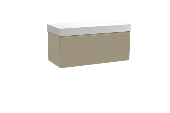 Balmani Sfera zwevend badmeubel 120 x 55 cm dune met Dominus enkel of dubbel wastafelblad in solid surface mat wit