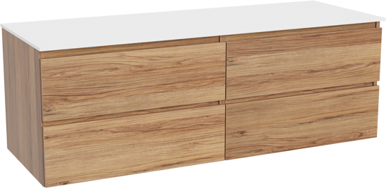 Balmani Lucida meuble salle de bains suspendu 150 x 55 cm teck avec Stretto tablette simple ou double en solid surface blanc mat