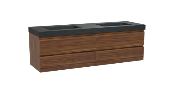 Balmani Lucida meuble salle de bains suspendu 180 x 55 cm noyer américain avec Napoli double vasque en granit noir