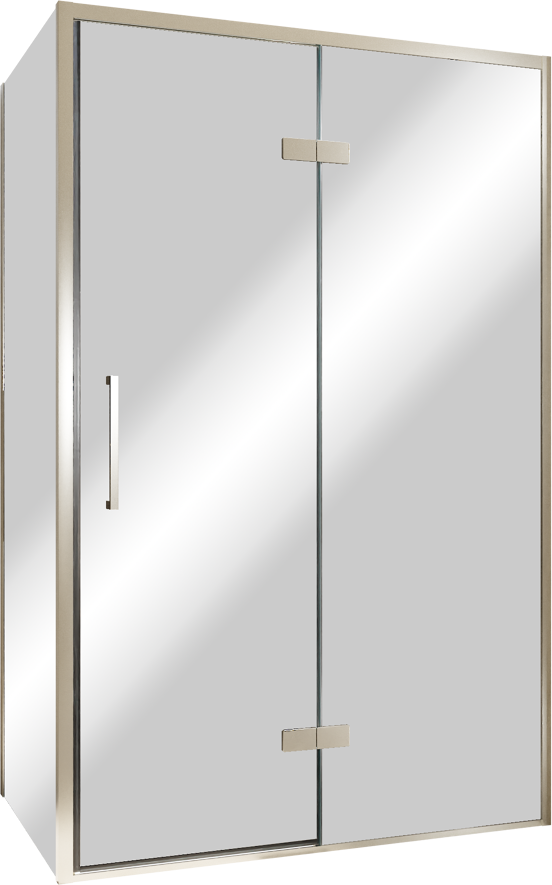 Balmani Senses Design douche en coin avec porte pivotante à droite et paroi latérale fixe, 120 x 80 cm, Miroir Reflex, Profil Brushed CoolMetal