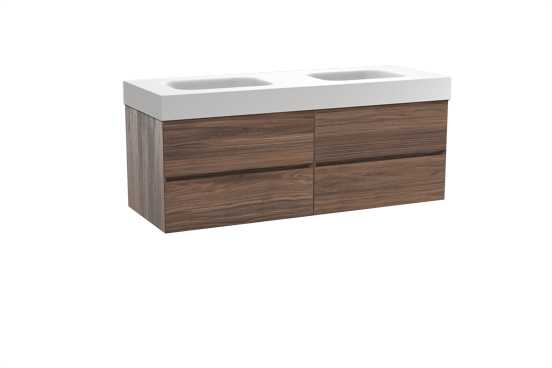 Balmani Mitra meuble salle de bains suspendu 150 x 55 cm noyer avec Arcato double vasque en solid surface blanc mat
