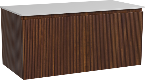 Storke Ribs zwevend badkamermeubel 105 x 52 cm notelaar met Tavola enkel tablet in solid surface mat wit, Verticale symmetrische rechte ribbel